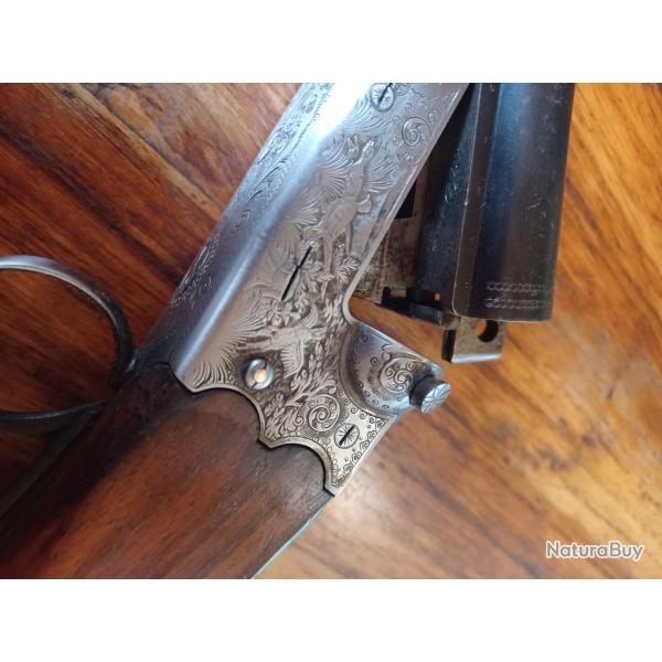 RARE FUSIL JUXTAPOS� ARTISANAL ALLEMAND MERKEL B�CASSIER LUXE GRAV�  CAL20 CH76 CANONS 65CM BEL �TAT