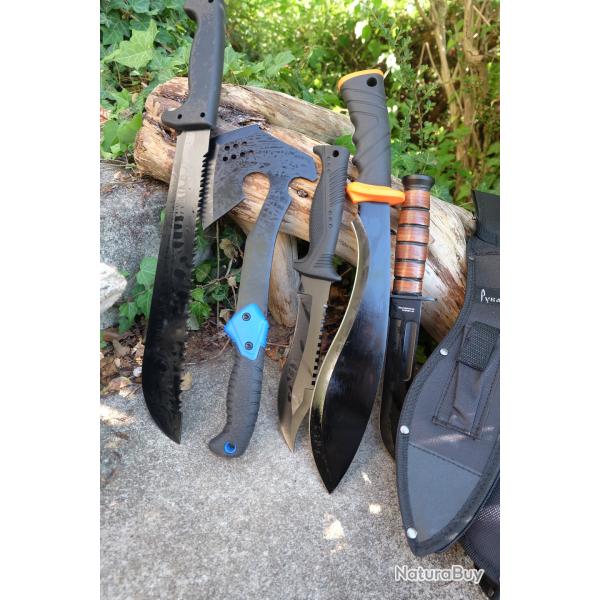 Lot de 5 Machette Hache Couteau Lame Acier 3Cr13 Manche ABS Etui LOT POUR REVENDEURS Survie Outlaw01