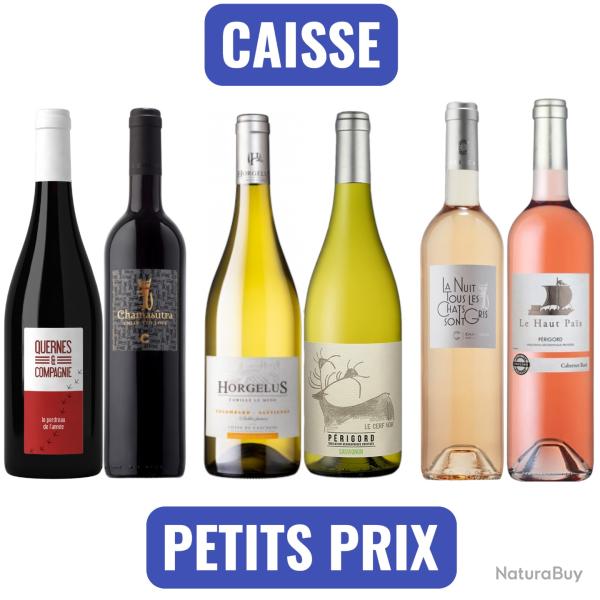 Caisse "Petits prix" 6 bouteilles, 2x rouge, 2x blanc, 2x ros�, livraison gratuite! Id�al pour l'�t�