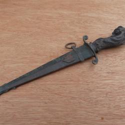 Ancien Couteau Dague style Romantique XX&egrave;me si&egrave;cle Tete Dragon Fus&eacute;e Bois