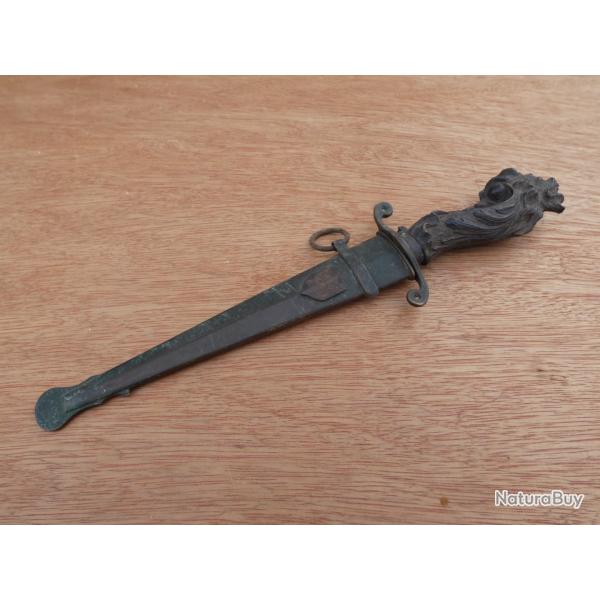 Ancien Couteau Dague style Romantique XX�me si�cle Tete Dragon Fus�e Bois