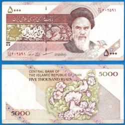 Iran 5000 rials1993 Billet Rial Oiseau Colombes Fleurs Colombe Fleur