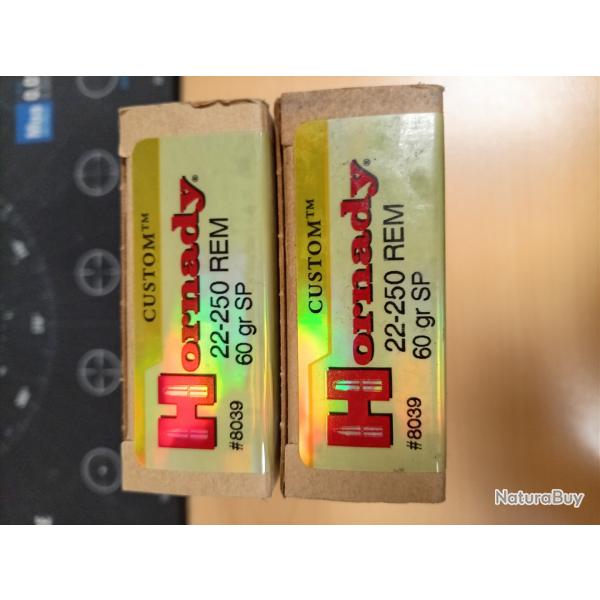 Lot de 2 bo�tes neuves Hornady Custom 22-250 60gr SP