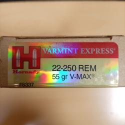 Hornady bo&icirc;te neuve de 20 balles Varmint express 22-250 REM 55gr V-MAX