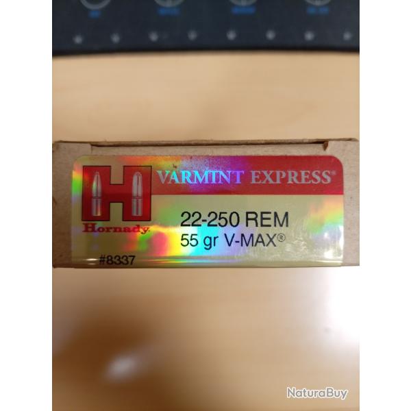 Hornady bo�te neuve de 20 balles Varmint express 22-250 REM 55gr V-MAX