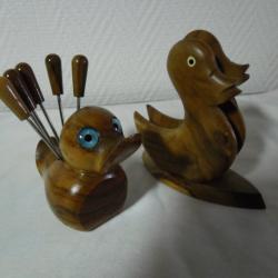 CANARD PIQUES ESCARGOTS+CANARD SUPPORT SERVIETTES PAPIER  BOIS D OLIVIER