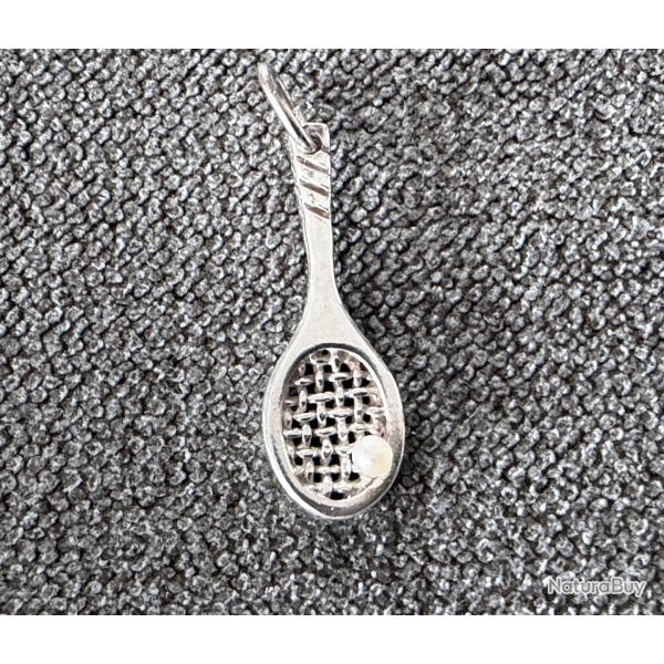 Pendentif argent massif neuf - tennis - raquette