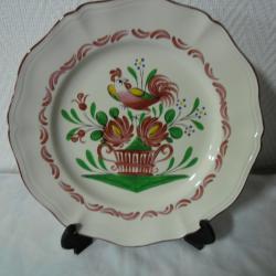 ANCIENNE ASSIETTE DECORATIVE FAIENCE ST CLEMENT COQ STYLISE