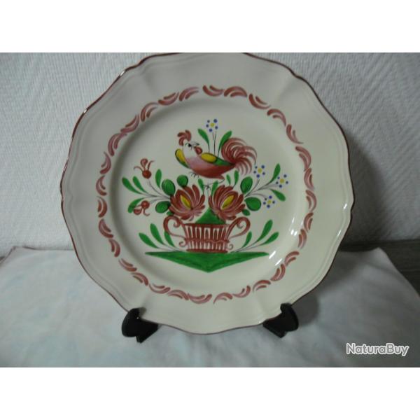 ANCIENNE ASSIETTE DECORATIVE FAIENCE ST CLEMENT COQ STYLISE
