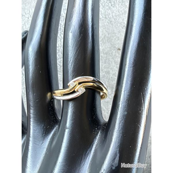 Grande bague 2 ors 18 carats avec diamants - taille 59