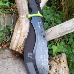 Machette Couteau Kukkri Bushcraft Parang Machete Lame Acier 3Cr13 Manche ABS Yellow N&eacute;on Etui Nylon