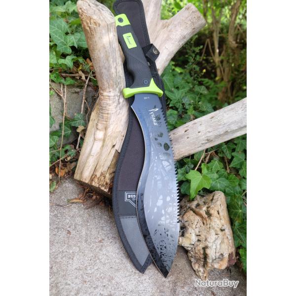 Machette Couteau Kukkri Bushcraft Parang Machete Lame Acier 3Cr13 Manche ABS Yellow N�on Etui Nylon