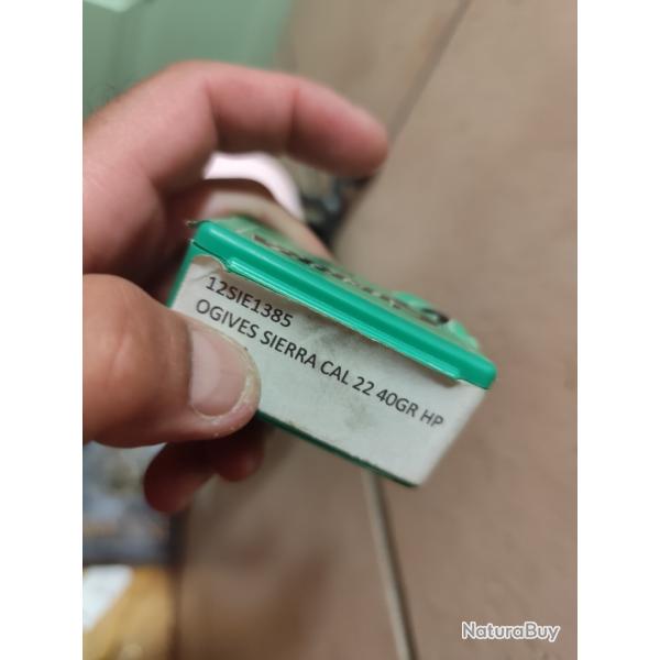 Sierra varminter .224 40 grains HP ( sierra 1385) bo�te de 100 ogives