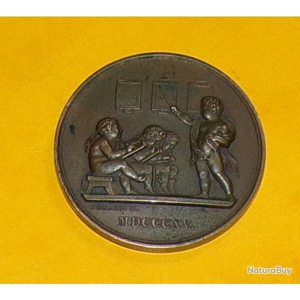 MEDAILLE BRONZE SOCIETE POUR L'INSTRUCTION ELEMENTAIRE ANNEE 1815, ATTIBUEE EN 1904 , DIAMETRE 40 MM