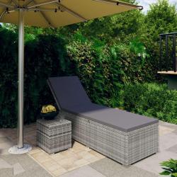 Chaise longue avec coussin et table &agrave; th&eacute; R&eacute;sine tress&eacute;e Gris