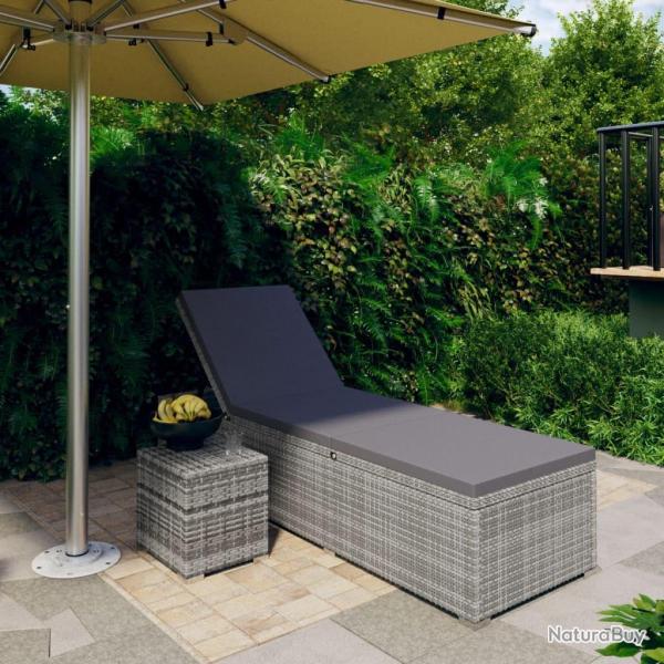 Chaise longue avec coussin et table � th� R�sine tress�e Gris