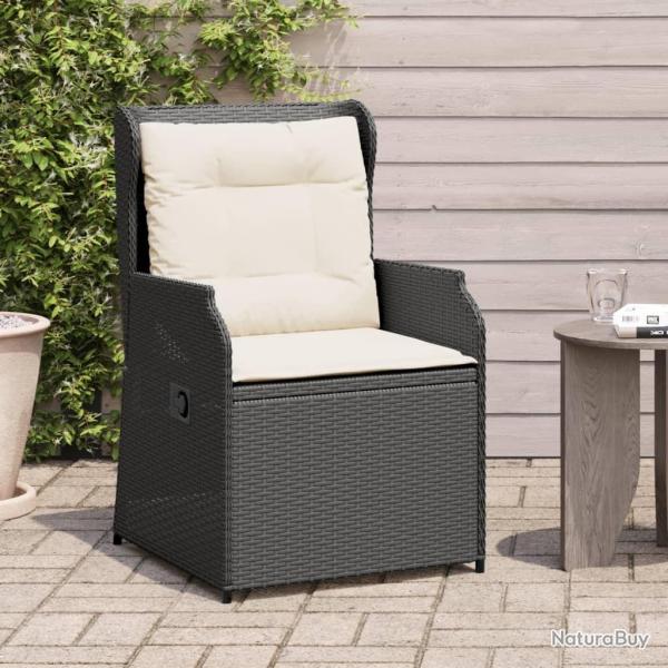 Chaises inclinables de jardin lot de 2 et coussins noir rotin