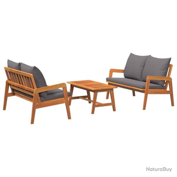 Ensemble bistrot avec coussin 3 pcs Marron Bois d'Acacia Massif