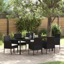 Ensemble de salle &agrave; manger pour jardin 7 pcs Noir polyrotin