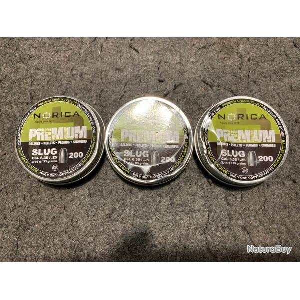 Lot de 3 boites soit 600 plombs Norica cal 6.35mm poids 2.14g / 33 grains lot3
