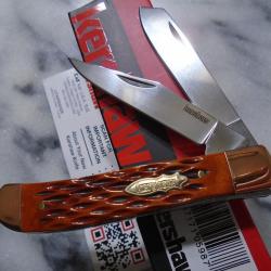 Couteau Kershaw Gadsden Folder Lames Acier D2 Manche Os Jasp&eacute; Marron Mitres Cuivre KS4381BJB