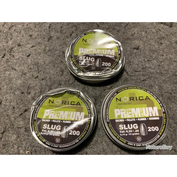 Lot de 3 boites soit 600 plombs Norica cal 6.35mm poids 2.14g / 33 grains lot7