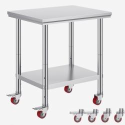 Table de Travail Cuisine Inox 76x60x85 cm avec Roulettes et Freins Grande Capacit&eacute;