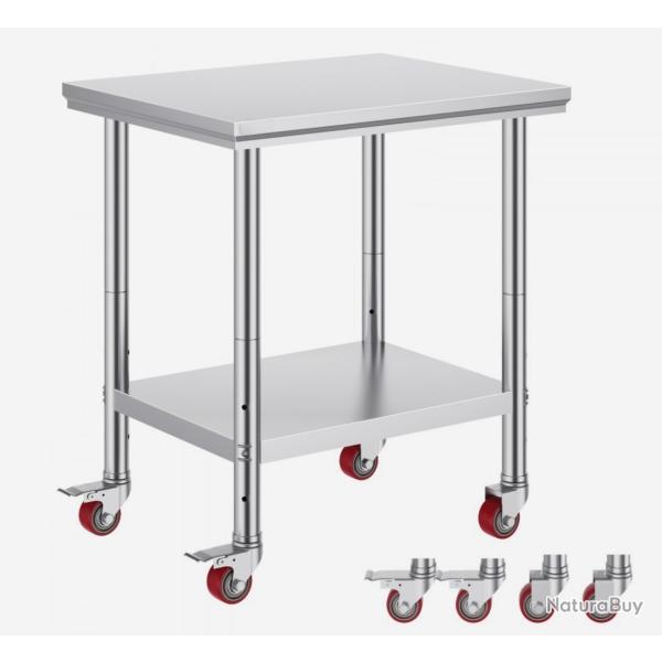 Table de Travail Cuisine Inox 76x60x85 cm avec Roulettes et Freins Grande Capacit�