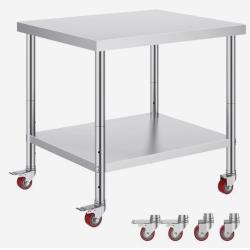 Table de Travail Cuisine Inox 91x76x86 cm avec Roulettes et Freins