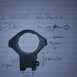 Ench&egrave;re sans prix de r&eacute;serve de 2 colliers haut de 30 mm de diam&egrave;tre et pour rail de 11 mm