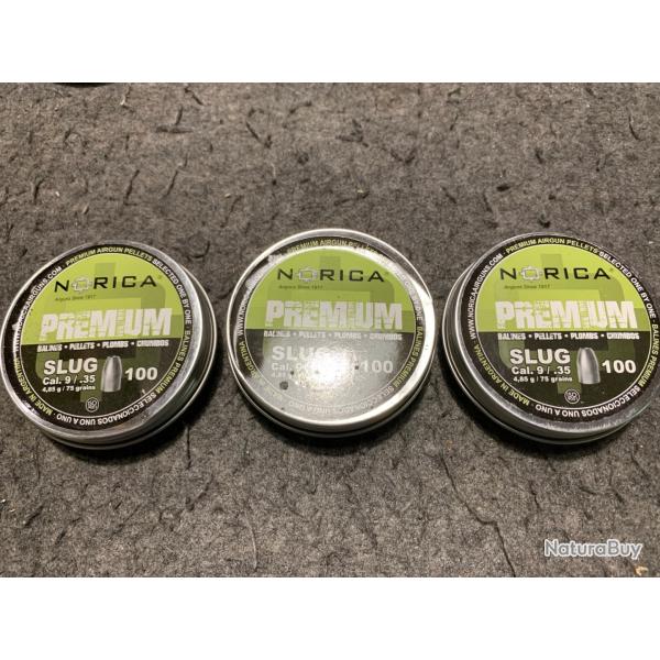 Lot de 3 boites soit 300 plombs Norica cal 9mm/.35 poids 4.85g / 75 grains lot8