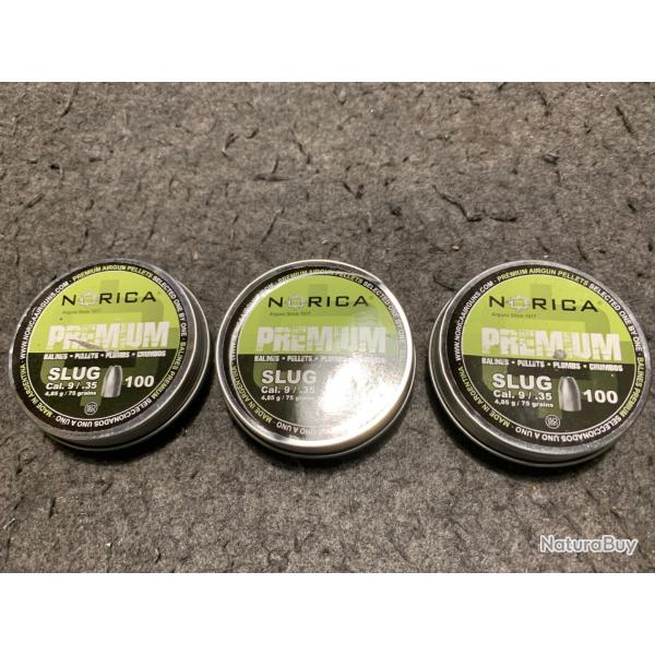 Lot de 3 boites soit 300 plombs Norica cal 9mm/.35 poids 4.85g / 75 grains lot9