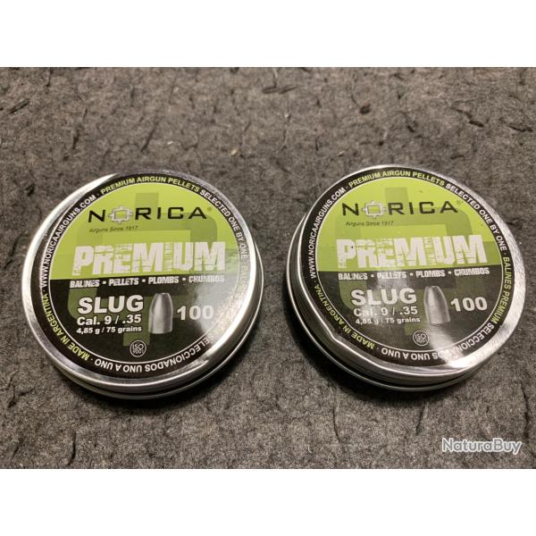 Lot de 2 boites soit 200 plombs Norica cal 9mm/.35 poids 4.85g / 75 grains lot11