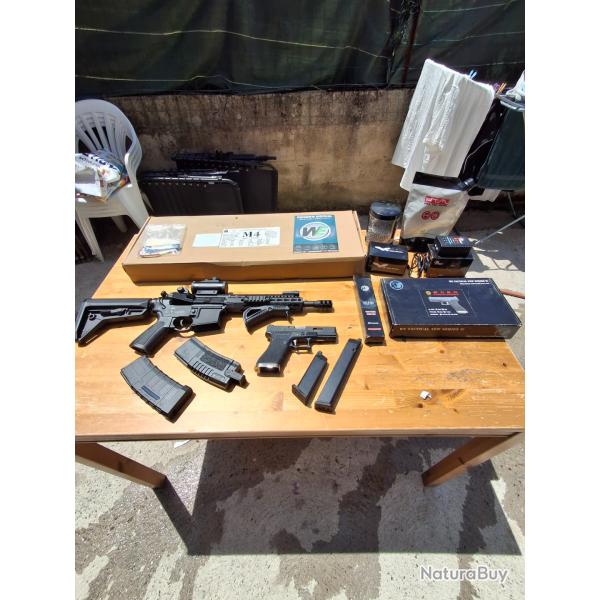 Lot de replique (GLOCK18C GBBR WE TACTICAL NEW SERIES), (D-Boy TTI M4A1 Full Metal AEG)+ accessoires