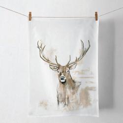 Torchon de cuisine LOVERGREEN dessin t&ecirc;te de cerf