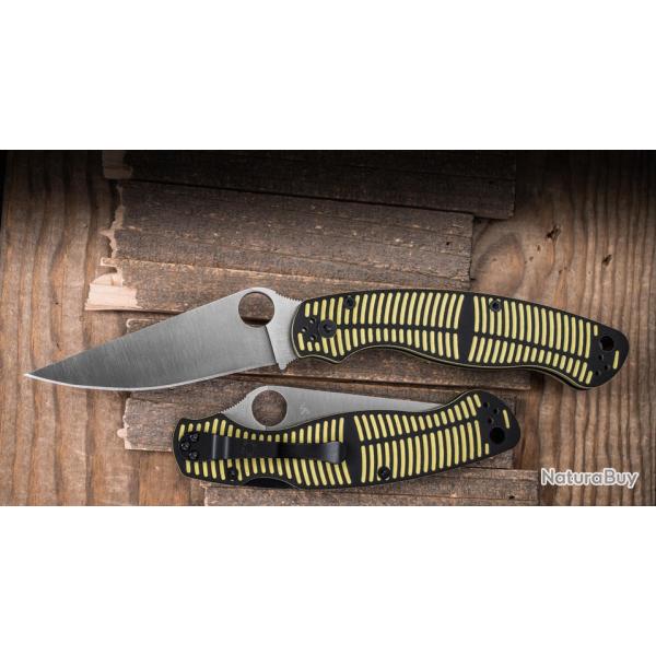 Couteau Spyderco Military 2 Salt Lame CPM-MagnaCut Manche G10 Jaune Noir USA SC36GBKYLMCP2