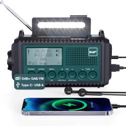 Radio Solaire Urgence Portable &agrave; Manivelle AM/FM/SW Batterie 4000mAh USB M&eacute;t&eacute;o SOS Boussole Bleu