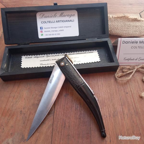 Magnifique Couteau � Palme Artisanal DANIEL MARAGA Manche en Corne avec �crin en Bois