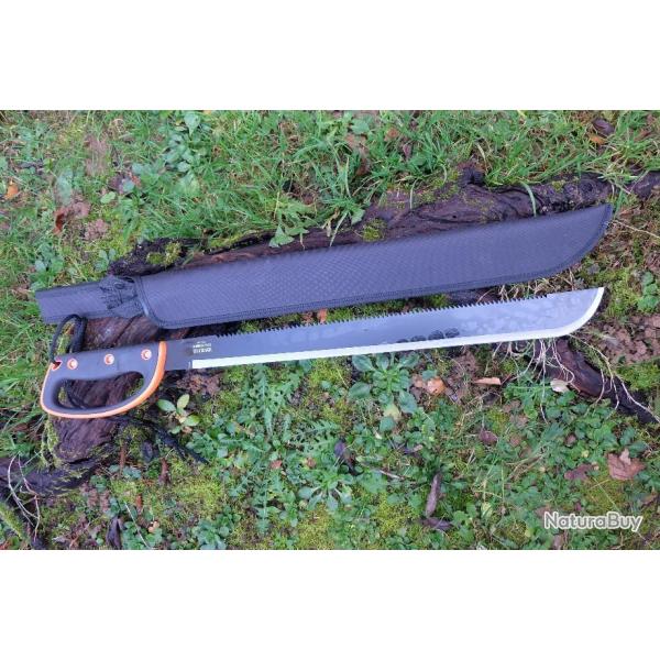 BIG Machette Guide d'Amazonie Lame Acier 3Cr13 Fonction Scie Manche ABS Black Orange Etui Nylon 01