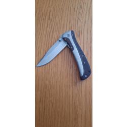Couteau pliant manche asym&eacute;trique marron et acier