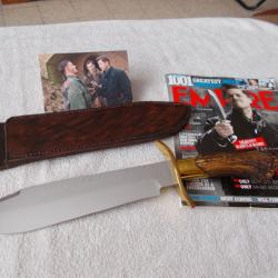 COUTEAU BOWIE HAWK KNIFE DESIGN/ARTISANAL /CERF SAMBAR/ACIER 5160/INGLORIOUS BASTERDS/OLD WEST USA