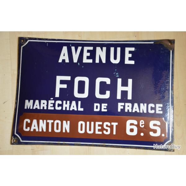 PLAQUE EMAILLEE AVENUE FOCH-MARECHAL DE FRANCE-CANTON OUEST 6� S-GUERRE 1914/1918