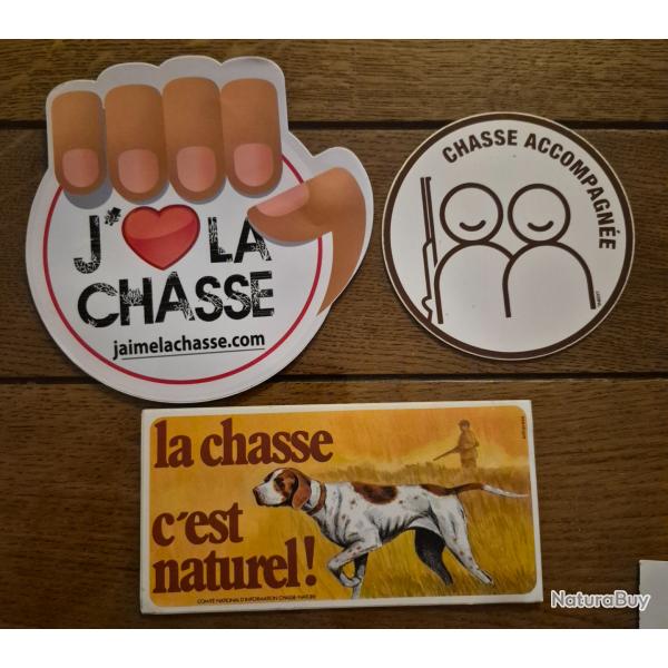 Lot d autocollants de chasse , chasseurs , d�fense chasse