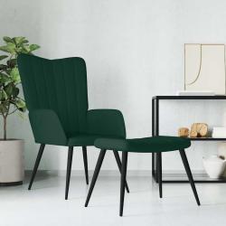Chaise de relaxation avec tabouret Vert fonc&eacute; Velours