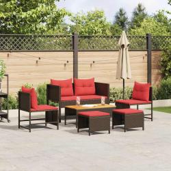 Ensemble de canap&eacute; de 6 pcs Marron et rouge polyrotin