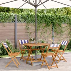 Ensemble &agrave; manger de 5 pcs bleu blanc tissu bois massif