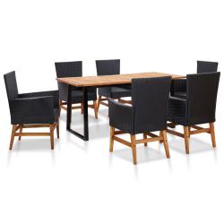 Mobilier d'ext&eacute;rieur 7 pcs r&eacute;sine tress&eacute;e et bois d'acacia noir