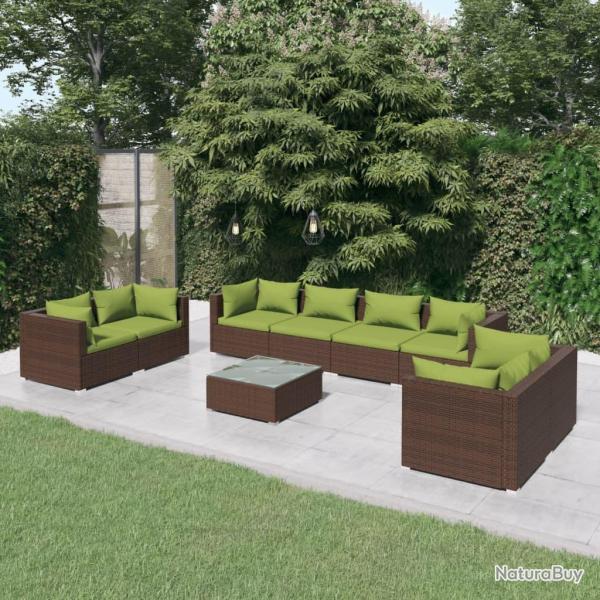 Salon de 9 pcs avec coussins r�sine tress�e marron
