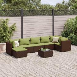 Salon de avec coussins 8 pcs marron r&eacute;sine tress&eacute;e
