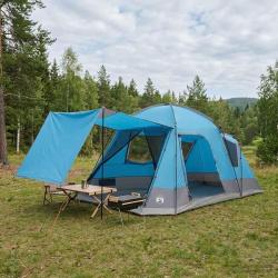 Tente Cabane avec toit Bleu 8 personnes Polyester et Acier